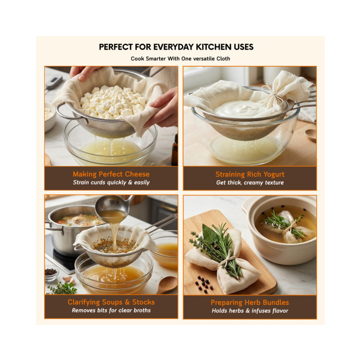FARMIR Organic Cotton Hemmed Cheese Cloth 100 Grade 4 Pcs Pack 100% Unbleached Pure Cotton
