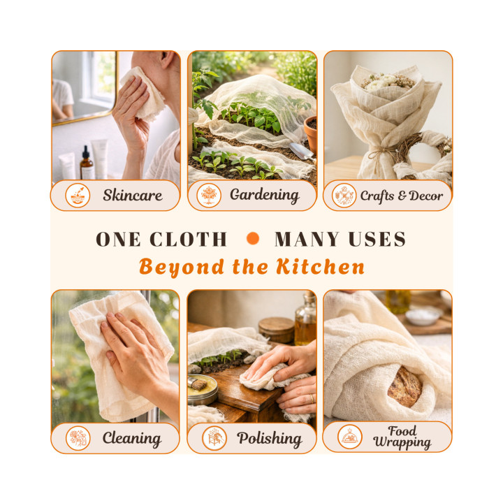 FARMIR Organic Cotton Hemmed Cheese Cloth 100 Grade 4 Pcs Pack 100% Unbleached Pure Cotton