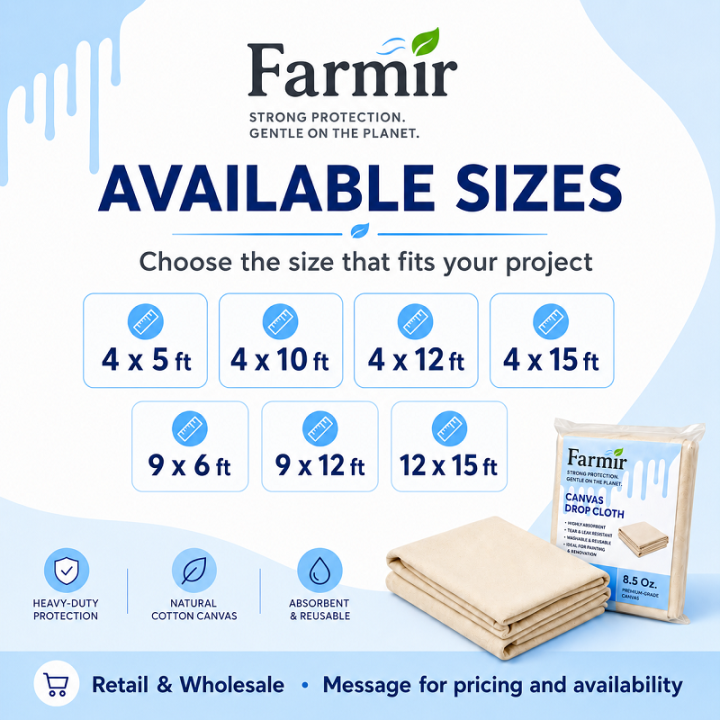FARMIR Organic Cotton Hemmed 9 feet by 6 feet drop Cloth 100 Grade Unbleached Pure Cotton